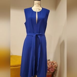 Theory Blue Sheath Midi Dress with Cut Out Tie Front, Size 12,